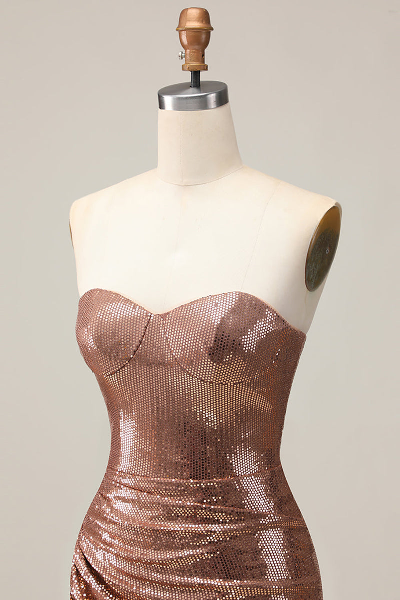 Load image into Gallery viewer, Sparkly Coffee Sweetheart Sequin Short Tight Homecoming Dress