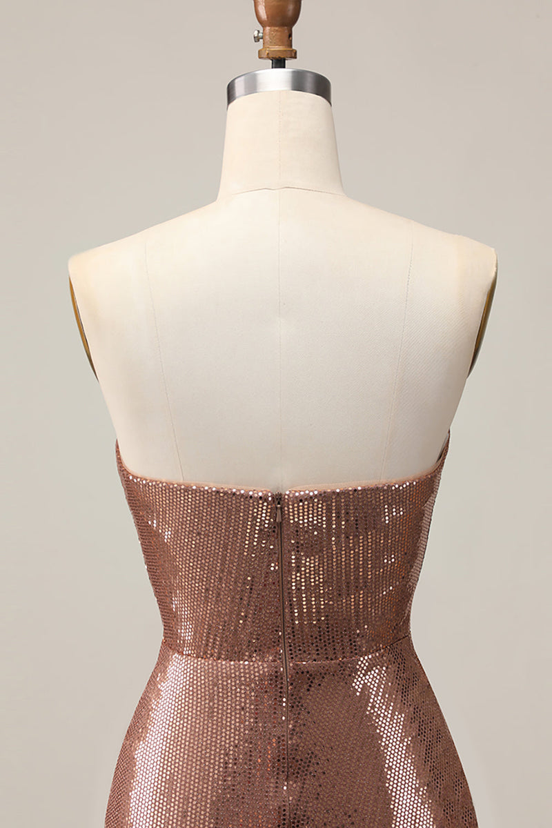 Load image into Gallery viewer, Sparkly Coffee Sweetheart Sequin Short Tight Homecoming Dress