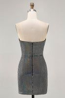 Load image into Gallery viewer, Sparkly Black Strapless Sequin Ruched Short Tight Homecoming Dress