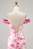 Load image into Gallery viewer, Floral White and Blue Corset Tight Short Homecoming Dress with Appliques