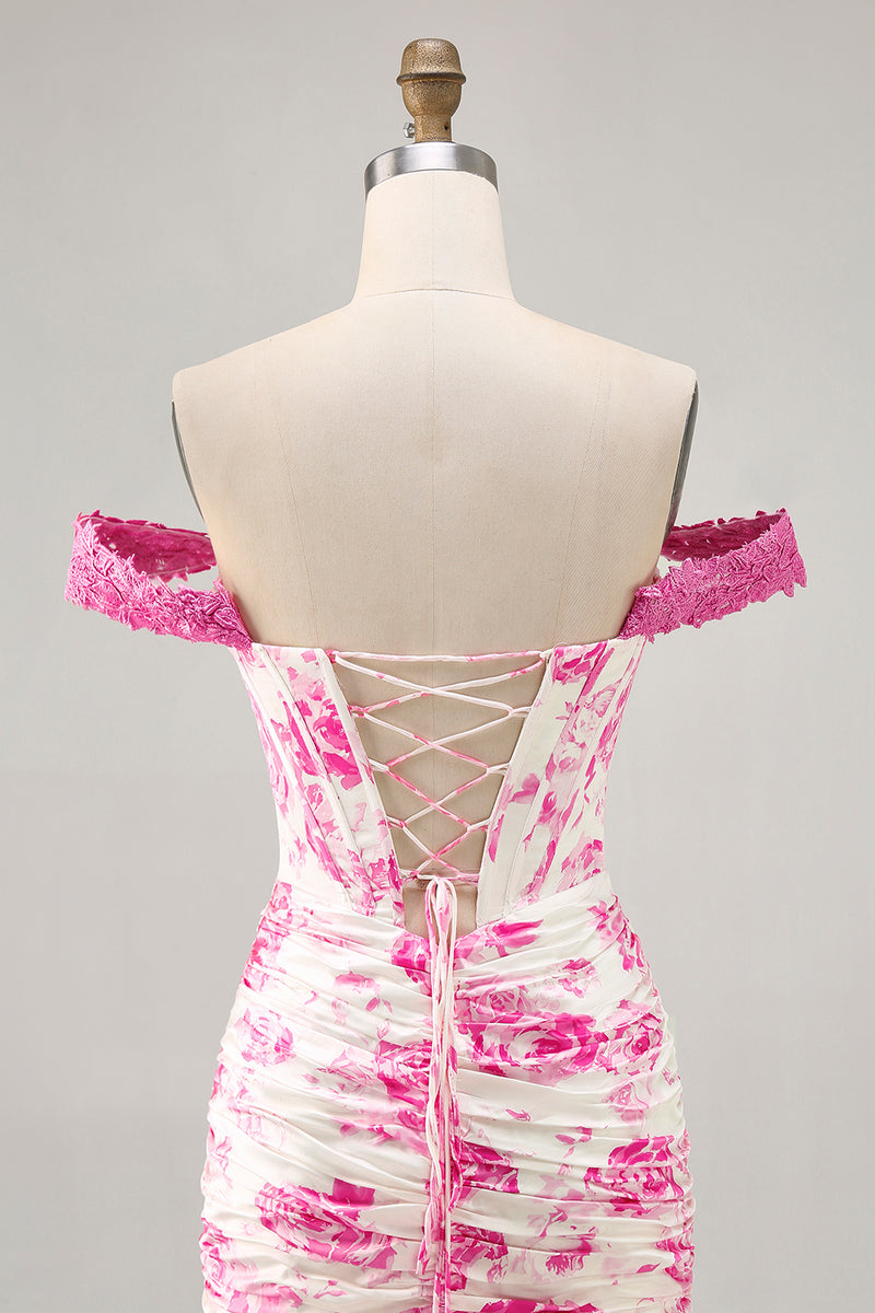 Load image into Gallery viewer, Floral White and Blue Corset Tight Short Homecoming Dress with Appliques