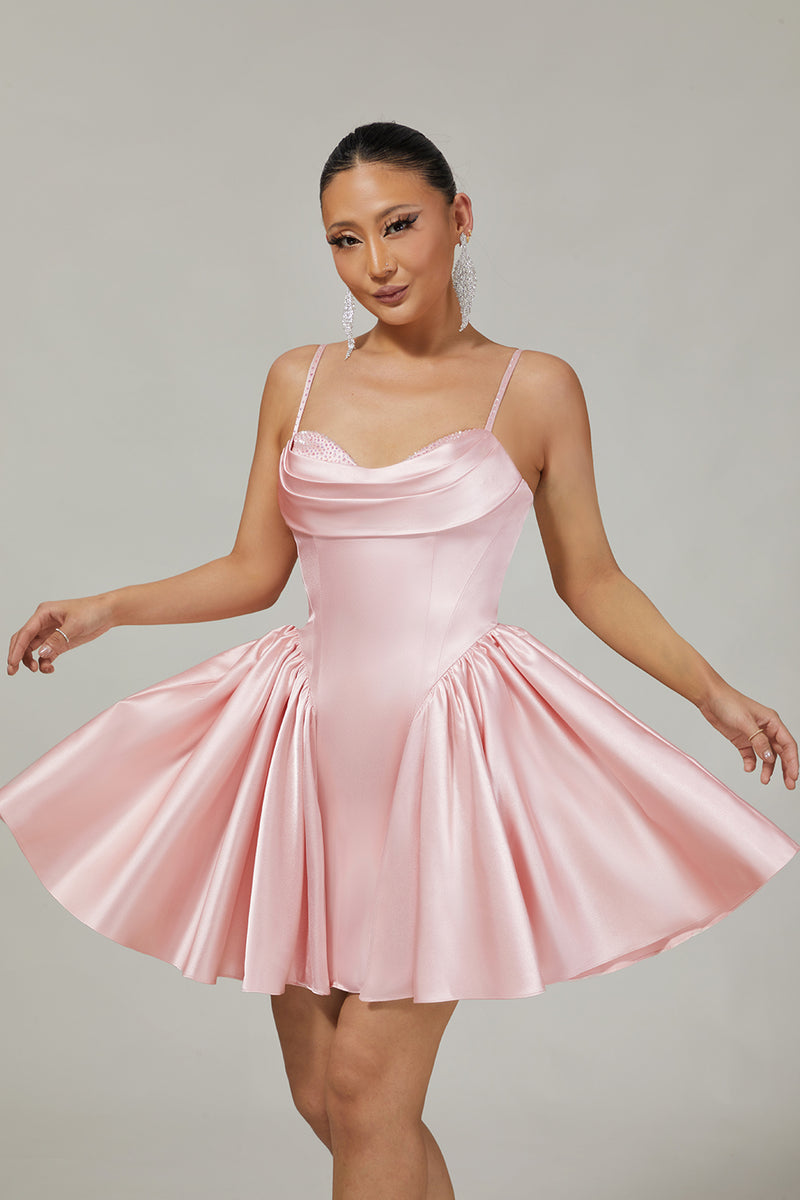 Load image into Gallery viewer, Sparkly Blush  A Line Satin Short Homecoming Dress with Beading