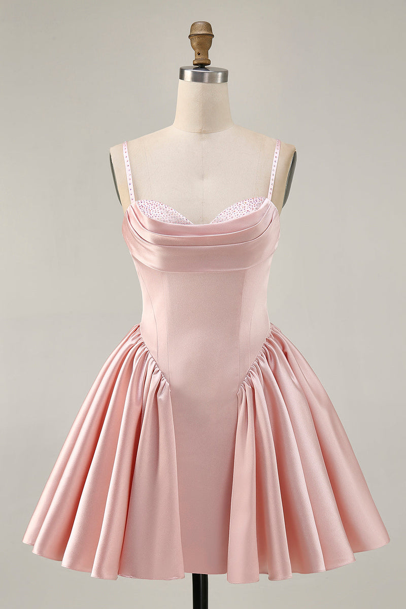 Load image into Gallery viewer, Sparkly Blush  A Line Satin Short Homecoming Dress with Beading