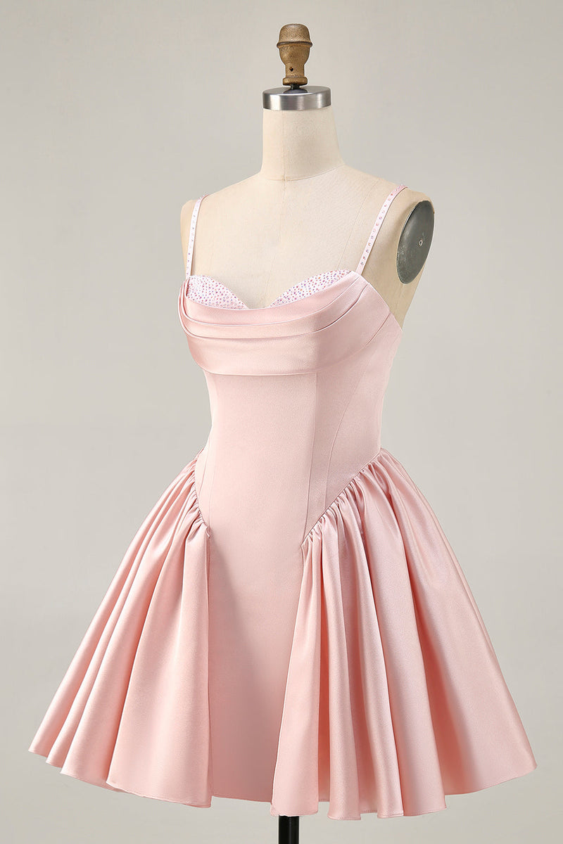 Load image into Gallery viewer, Sparkly Blush  A Line Satin Short Homecoming Dress with Beading