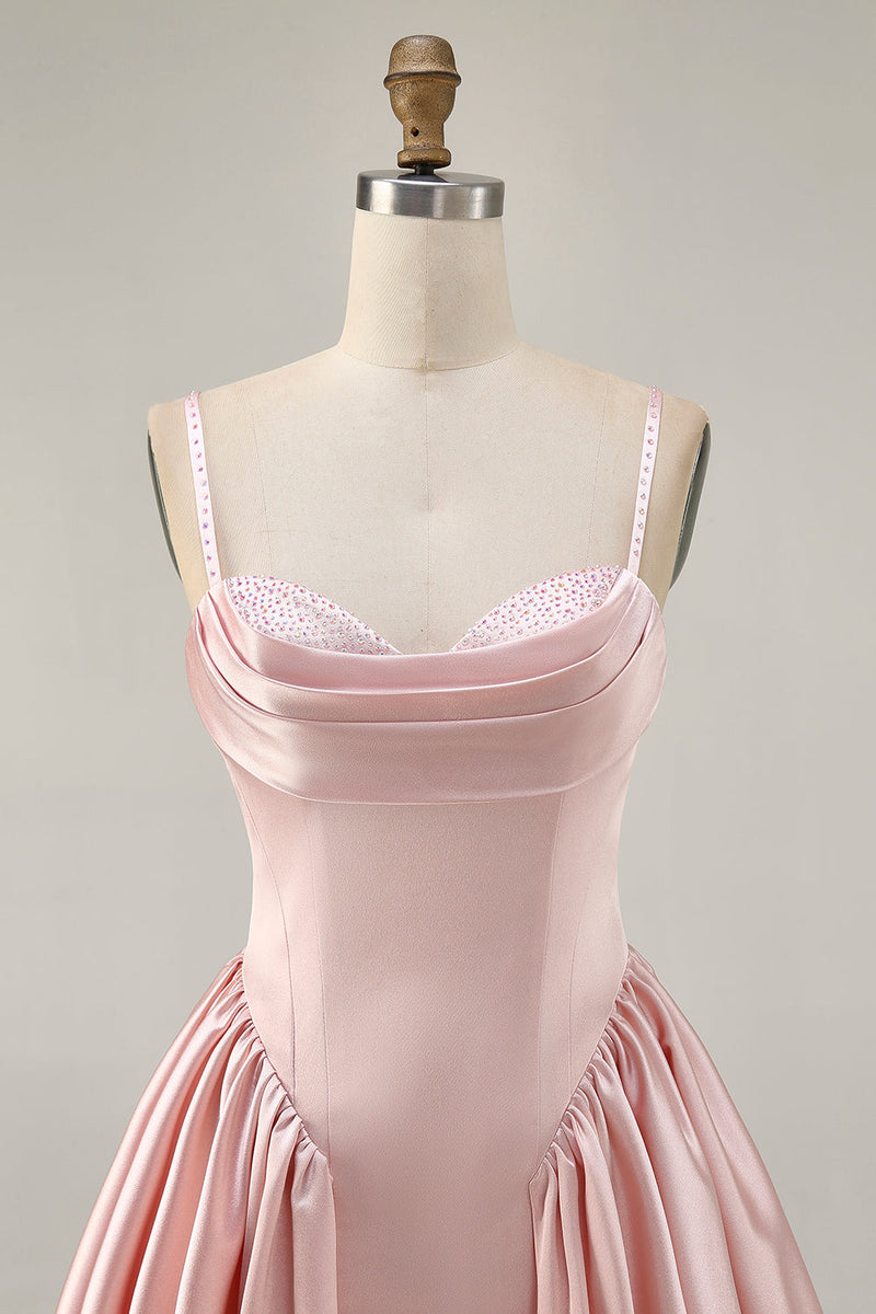 Load image into Gallery viewer, Sparkly Blush  A Line Satin Short Homecoming Dress with Beading