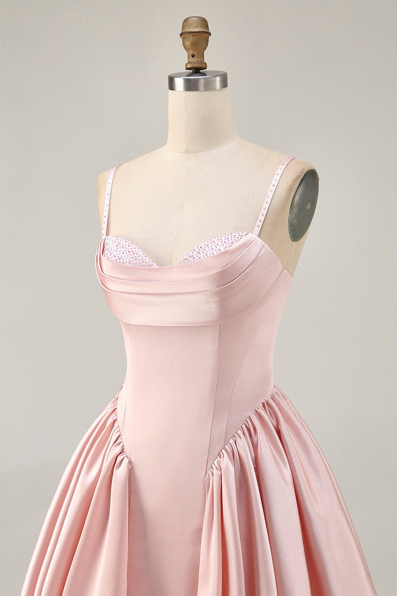 Load image into Gallery viewer, Sparkly Blush  A Line Satin Short Homecoming Dress with Beading
