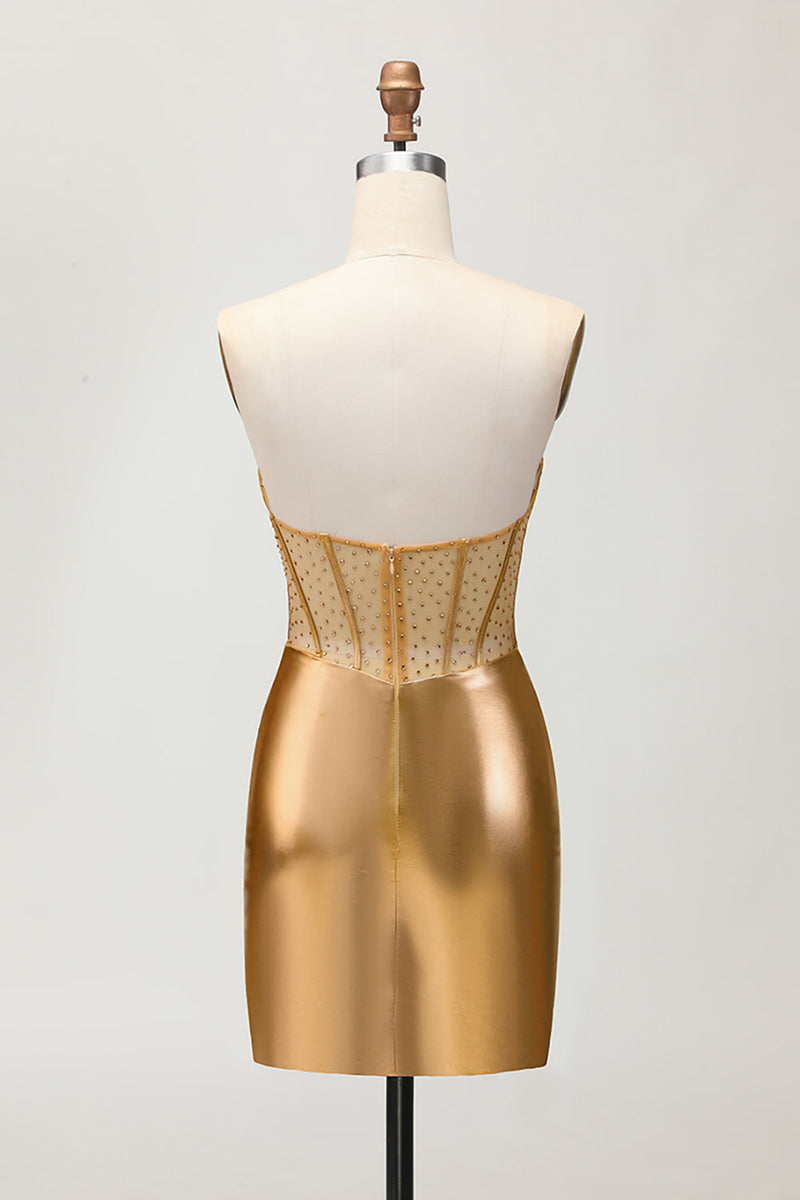 Load image into Gallery viewer, Metallic Golden Sparkly Tight Short Corset Homecoming Dress