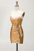 Load image into Gallery viewer, Metallic Golden Sparkly Tight Short Corset Homecoming Dress