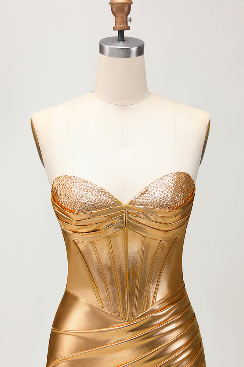 Load image into Gallery viewer, Metallic Golden Sparkly Tight Short Corset Homecoming Dress