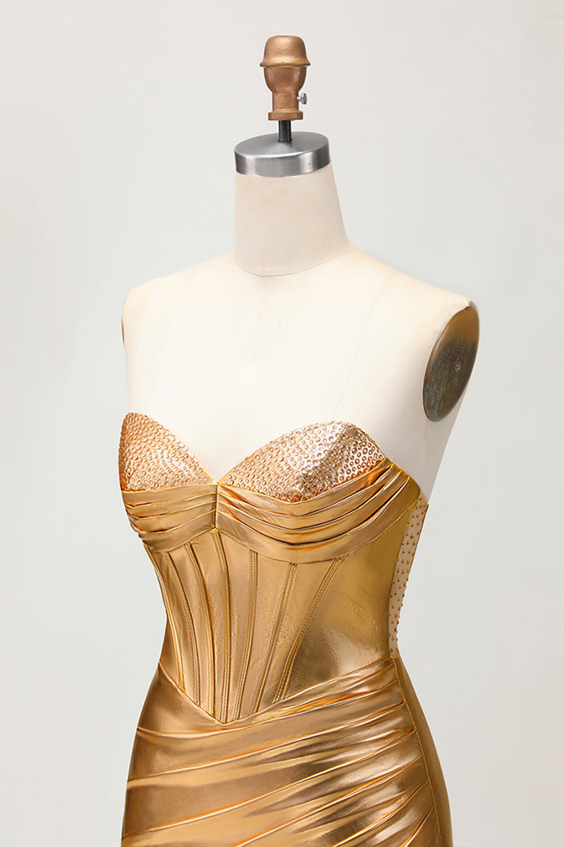 Load image into Gallery viewer, Metallic Golden Sparkly Tight Short Corset Homecoming Dress