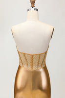 Load image into Gallery viewer, Metallic Golden Sparkly Tight Short Corset Homecoming Dress