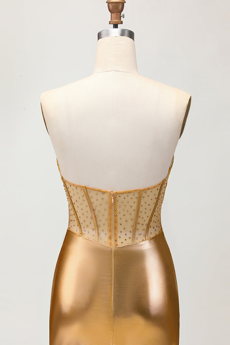 Load image into Gallery viewer, Metallic Golden Sparkly Tight Short Corset Homecoming Dress