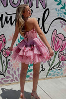 Load image into Gallery viewer, Floral A Line Tiered Sweetheart Short Corset Homecoming Dress