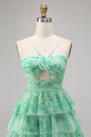Load image into Gallery viewer, A Line Green Short Spaghetti Straps Tiered Homecoming Dress with Ruffles