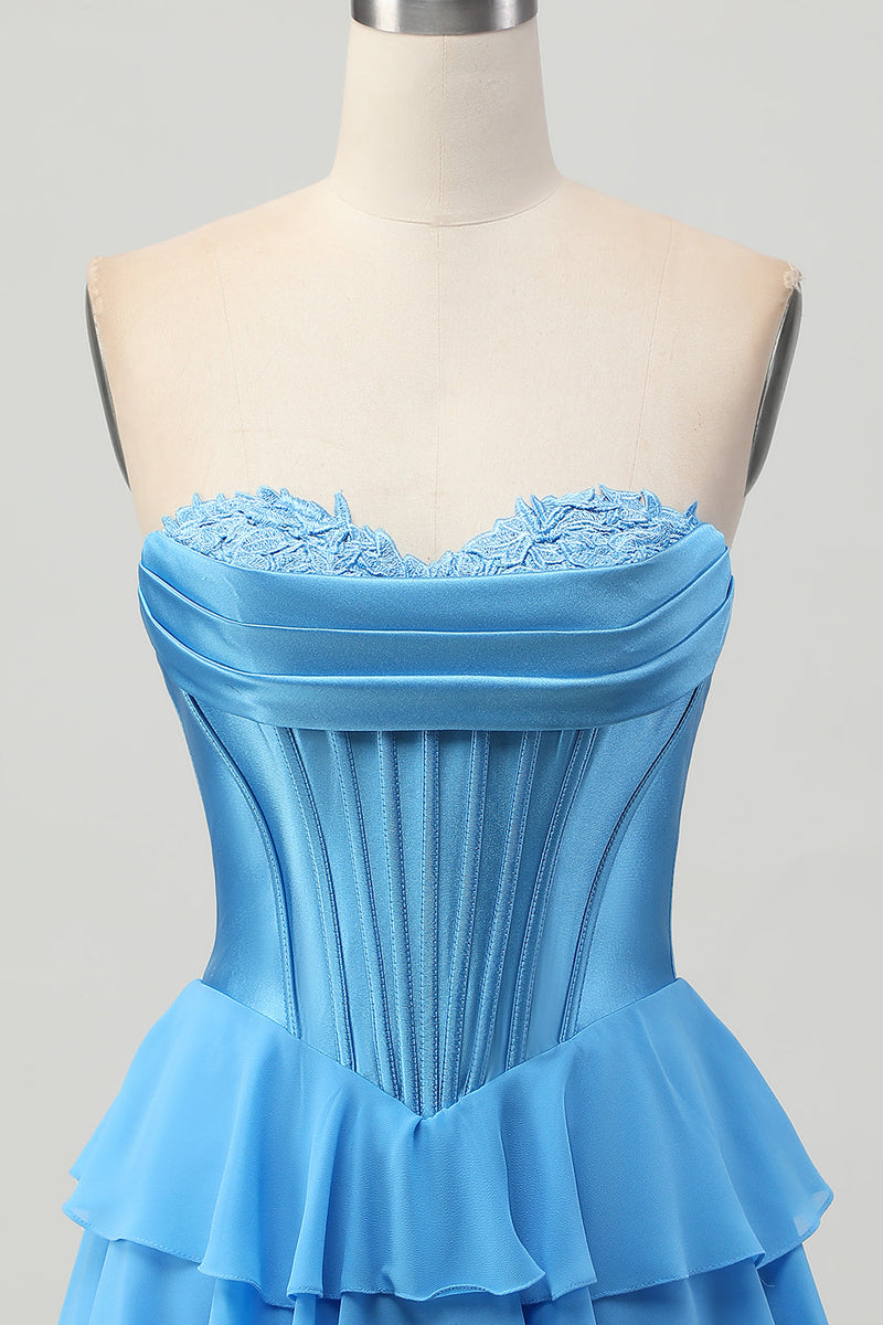 Load image into Gallery viewer, Blue Sweetheart Corset Ruched Short Homecoming Dress with Appliques