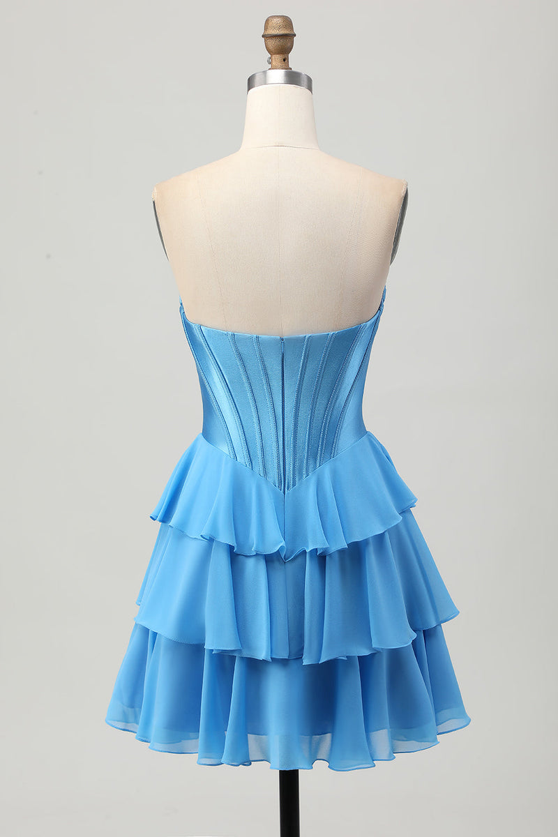 Load image into Gallery viewer, Fuchsia Sweetheart Corset Ruched Short Homecoming Dress with Appliques