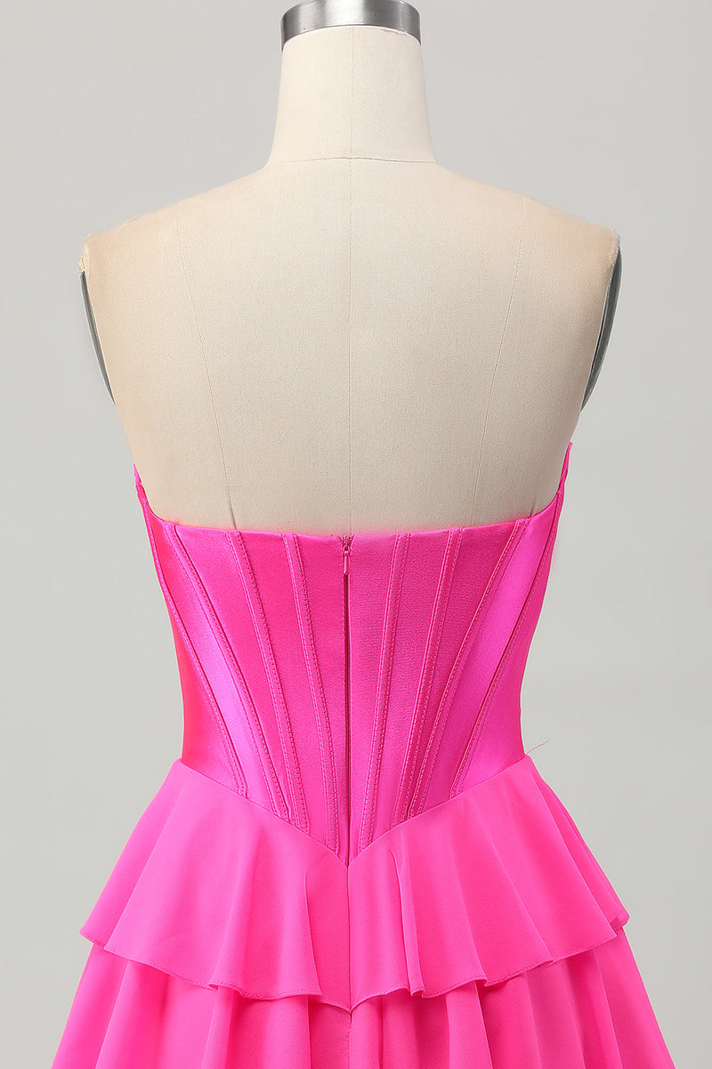 Load image into Gallery viewer, Fuchsia Sweetheart Corset Ruched Short Homecoming Dress with Appliques