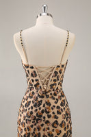 Load image into Gallery viewer, Sparkly Khaki Leopard Sequin Short Corset Tight Homecoming Dress