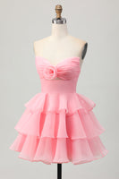 Load image into Gallery viewer, Floral Blush Strapless Ruched Short Homecoming Dress with Ruffles