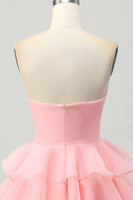 Load image into Gallery viewer, Floral Blue Ruched Strapless Short Homecoming Dress with Ruffles