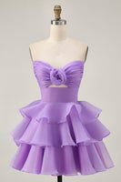 Load image into Gallery viewer, Floral Blue Ruched Strapless Short Homecoming Dress with Ruffles