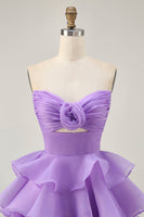 Load image into Gallery viewer, Floral Blue Ruched Strapless Short Homecoming Dress with Ruffles