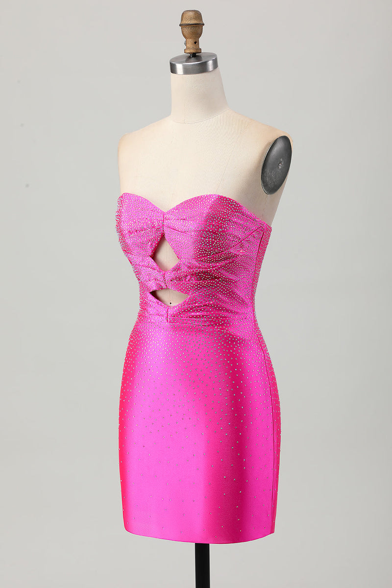 Load image into Gallery viewer, Sparkly Fuchsia Sweetheart Keyhole Tight Short Beaded Homecoming Dress