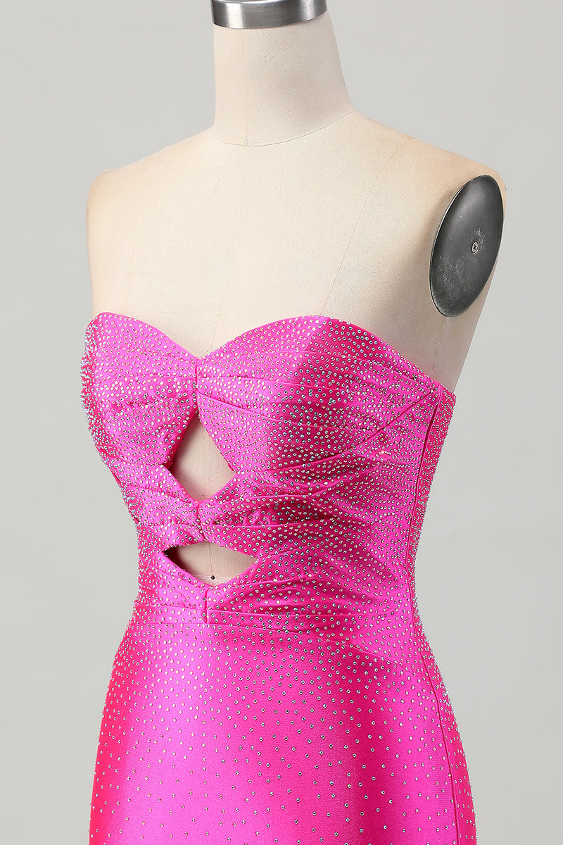 Load image into Gallery viewer, Sparkly Fuchsia Sweetheart Keyhole Tight Short Beaded Homecoming Dress