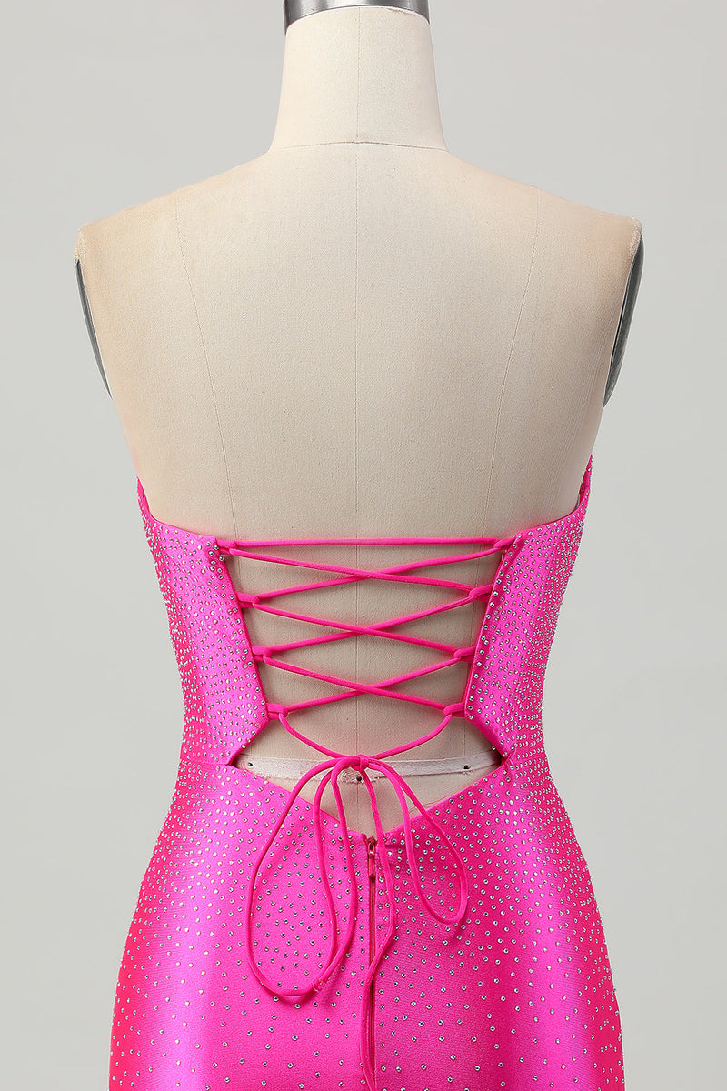 Load image into Gallery viewer, Sparkly Fuchsia Sweetheart Keyhole Tight Short Beaded Homecoming Dress
