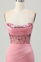 Load image into Gallery viewer, Sparkly Blush Strapless Corset Tight Short Homecoming Dress with Sequins