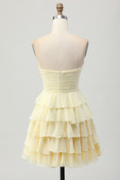 Load image into Gallery viewer, Light Yellow Sweetheart Ruffled Ruched Short Homecoming Dress with Bow