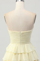 Load image into Gallery viewer, Light Yellow Sweetheart Ruffled Ruched Short Homecoming Dress with Bow