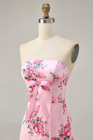 Load image into Gallery viewer, Floral Pink Tight Strapless Short Homecoming Dress with Bow
