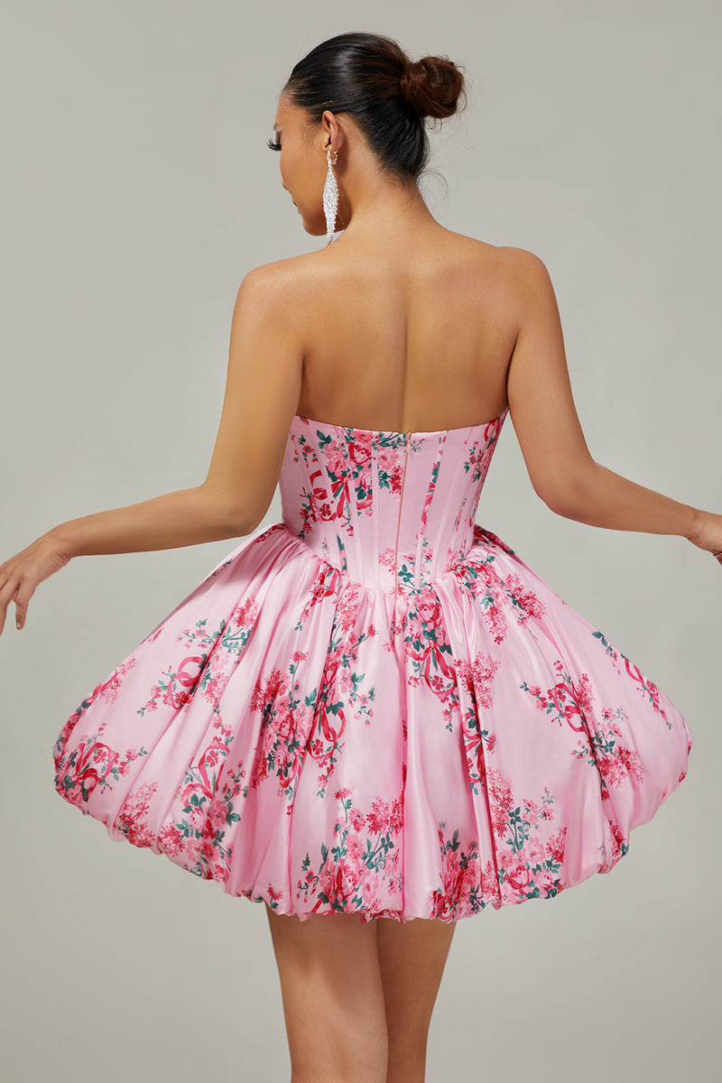 Load image into Gallery viewer, Floral Pink A Line Sweetheart Short Corset Homecoming Dress