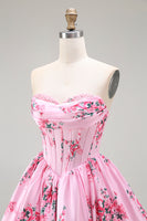Load image into Gallery viewer, Floral White Blue Sweetheart Short Corset Homecoming Dress