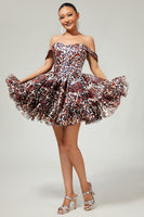 Load image into Gallery viewer, Khaki Cheetah Print Off the Shoulder Short Corset Homecoming Dress