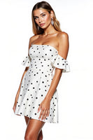 Load image into Gallery viewer, White and Black Short Strapless Polka Dot Dress with Sleeves
