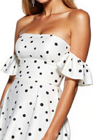 Load image into Gallery viewer, White and Black Short Strapless Polka Dot Dress with Sleeves