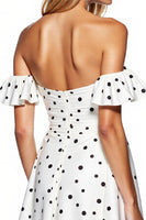 Load image into Gallery viewer, White and Black Short Strapless Polka Dot Dress with Sleeves