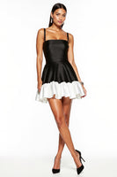 Load image into Gallery viewer, Black and White Spaghetti Straps A Line Patchwork Short Satin Cocktail Dress