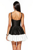 Load image into Gallery viewer, Black and White Spaghetti Straps A Line Patchwork Short Satin Cocktail Dress