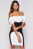 Load image into Gallery viewer, Black and White Puff Sleeves Short Patchwork Tight Cocktail Dress