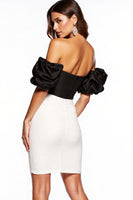 Load image into Gallery viewer, Black and White Strapless Patchwork Puff Sleeves Short Tight Cocktail Dress