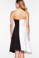 Load image into Gallery viewer, Black and White Strapless Patchwork Short Cocktail Dress with Slit