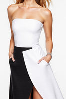 Load image into Gallery viewer, Black and White Strapless Patchwork Short Cocktail Dress with Slit