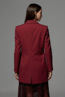 Load image into Gallery viewer, Burgundy Long Sleeves Peak Lapel Satin Women Work Blazer with Pockets