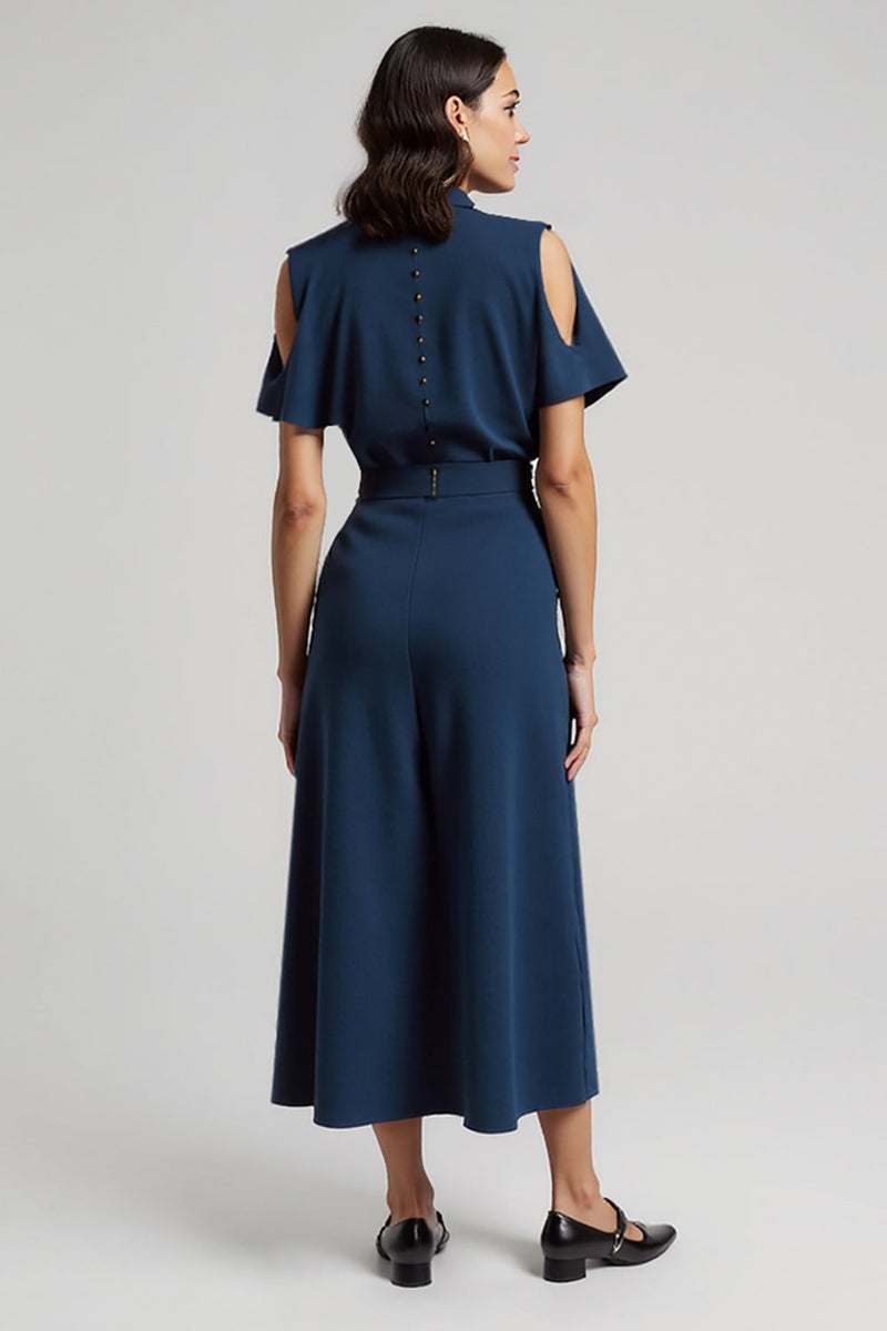 Load image into Gallery viewer, Dark Blue Short Sleeves Pencil Maxi Work Dress with Bow