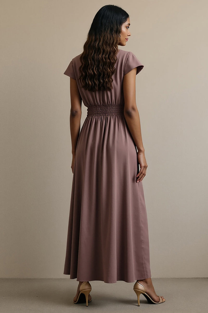 Load image into Gallery viewer, A Line Grey Purple Notched Lapel Maxi Work Dress with Sleeves