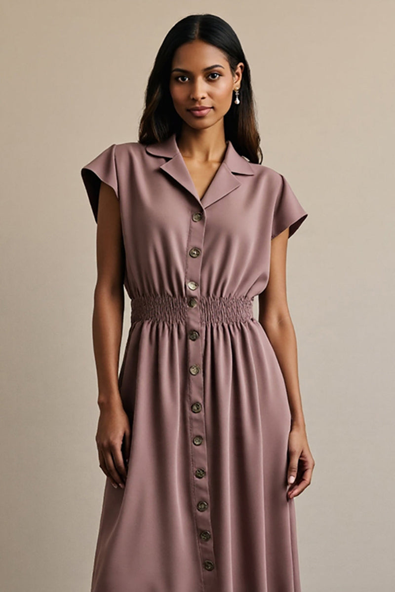 Load image into Gallery viewer, A Line Grey Purple Notched Lapel Maxi Work Dress with Sleeves