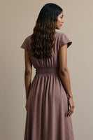 Load image into Gallery viewer, A Line Grey Purple Notched Lapel Maxi Work Dress with Sleeves